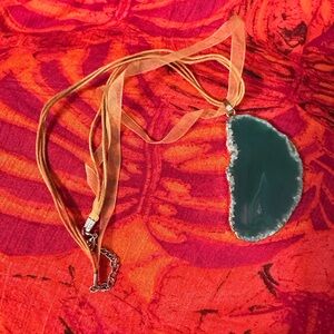 Handmade green agate slice on 18” cord necklace for healing and energy cleansing